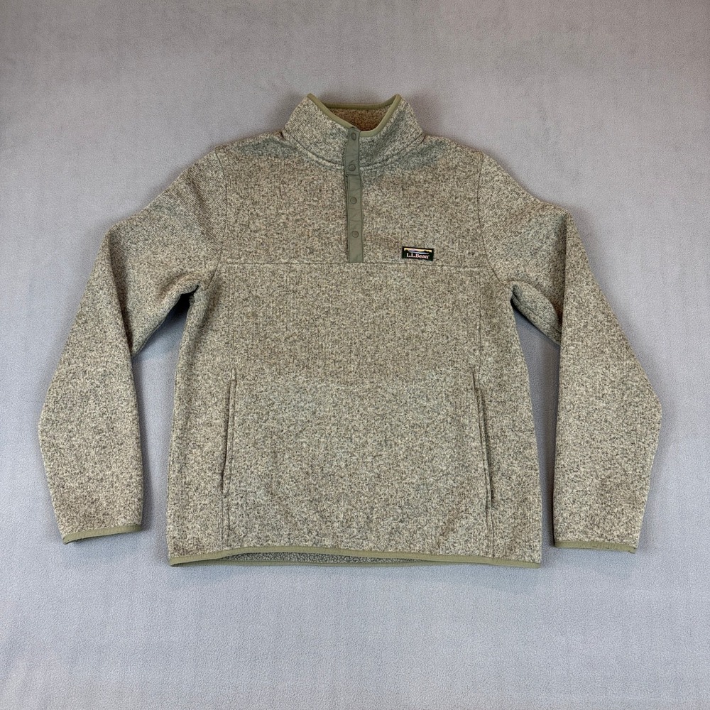 LL Bean Sweater Fleece Pullover Mens Small Gray Marled Snap Neck Jacket